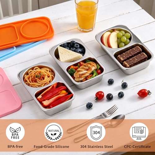 Luckboat Orange Stainless Steel Kids Snack Containers 14oz Reusable Lunch Box
