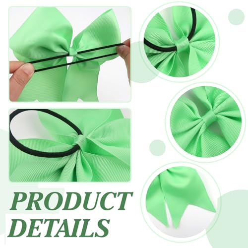 Large Green Cheering Hair Bows 8 Inch with Elastic Hair Ties (4 Pack)