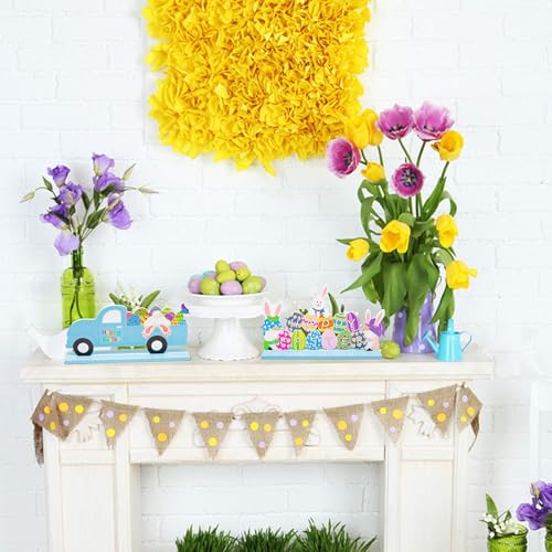 WATINC 3-Piece Wooden Easter Bunny Table Signs & Centerpiece Decor