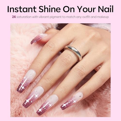 Modelones Glitter Gel Nail Polish Burgundy Red Pastel Soak-Off UV 15ml