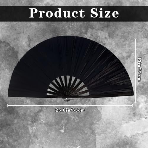 Large Folding Hand Fan for Raves, Music Festivals & Line Dancing, Black