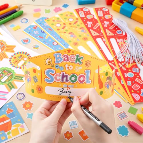 24 Sets First Day of School DIY Paper Crowns with Stickers for Kids