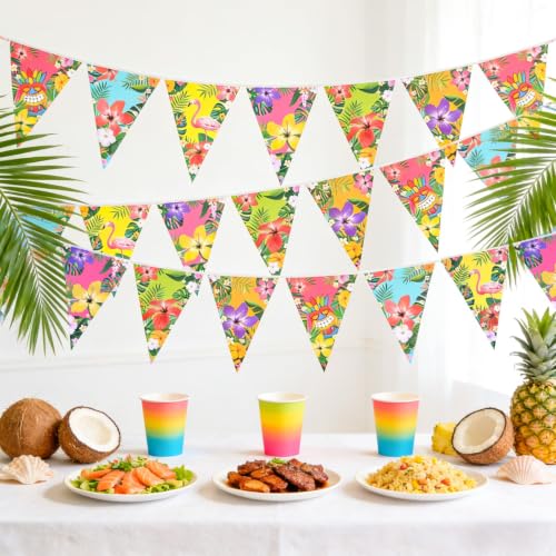 Hawaiian Bunting Banner 39ft - Tropical Party Decorations, 4 Pack
