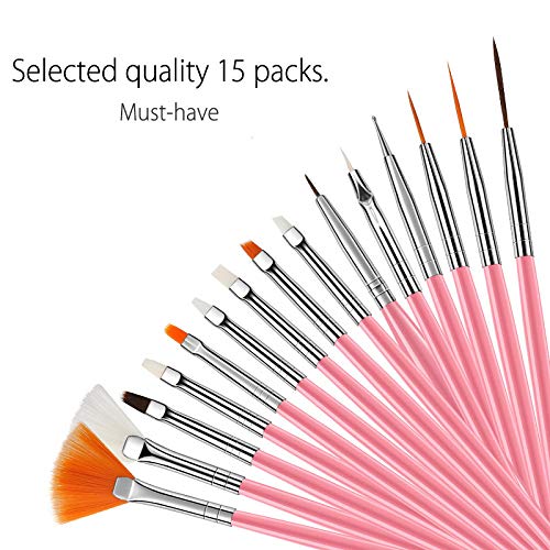 15-Piece Nail Art Brush and Dotting Tool Set for Manicure Design