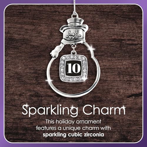 Math Nerd Silver Christmas Ornament - Snowman Circle Charm with Cubic Zirconia