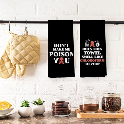Funny Kitchen Towels Set of 2 - Don't Make Me Poison You Black Humor Dish Towels