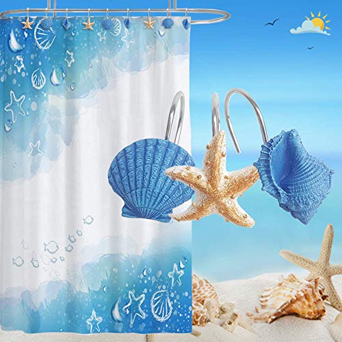 Gracelife Starfish Shower Curtain Hooks - Set of 12 Rust-Proof Resin Rings