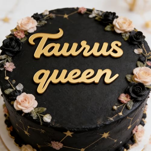 Taurus Queen Cake Topper - Gold Acrylic Zodiac Decoration