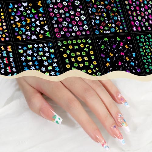 FANDAMEI 30 Sheets Kids Nail Stickers Self-Adhesive 3D Nail Art Decals