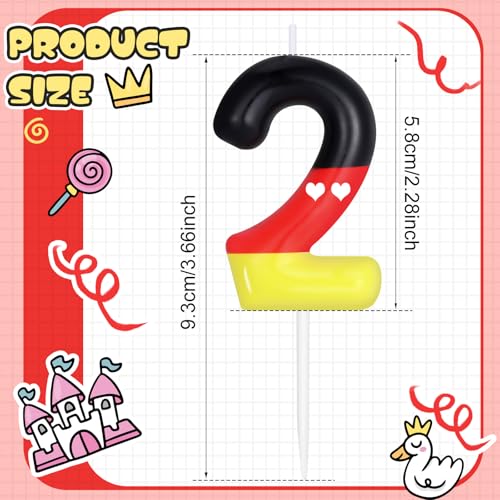 Red Black Number Birthday Candle - Mouse Cake Topper for Kids