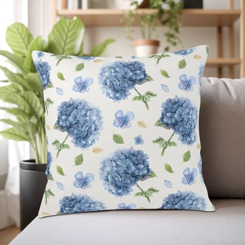 Hydrangea Pillow Covers 18x18 Inch Set of 2 - Floral Blueviolet