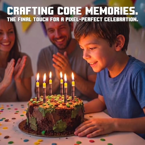 6 Pack Large Pixel Torch Birthday Candles for Gaming Cake Decorations