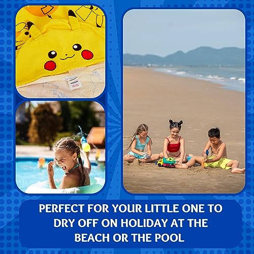Pikachu Hooded Towel 100% Cotton Kids 3D Ears Dress Up Pikachu Poncho Beach Bath Towel Swimming Wrap
