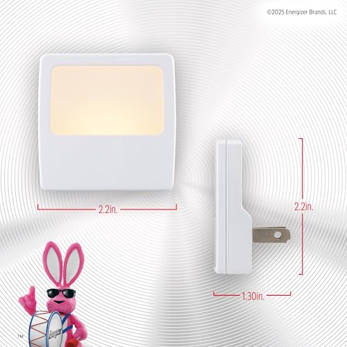 Energizer Night Lights Plug into Wall 2-Pack White Slim LED Nightlight - Always-On, Space-Saving