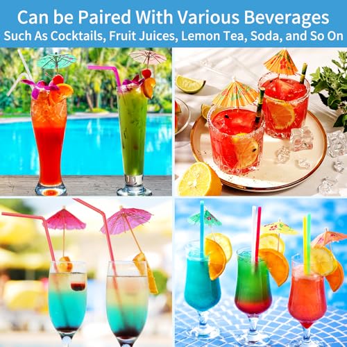 50 Pcs Tropical Cocktail Umbrellas & Toothpicks - 4-inch Mini Paper Drink Picks for Garnishes