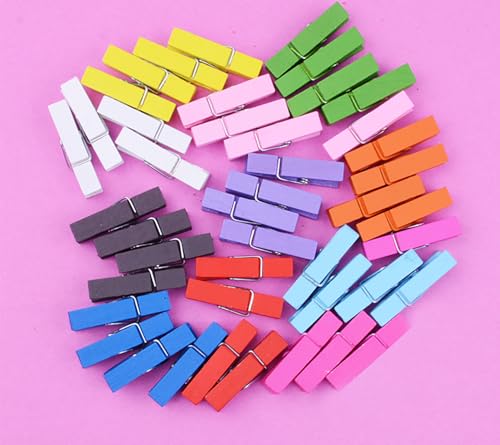 Mixed 100pcs Mini Wooden Clothespins with 33ft Jute Twine for Photos & Crafts - Small Clothes Pins