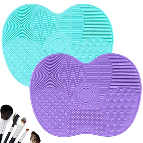 2 Pack Silicone Makeup Brush Cleaning Mat with Suction Cup Portable Pad