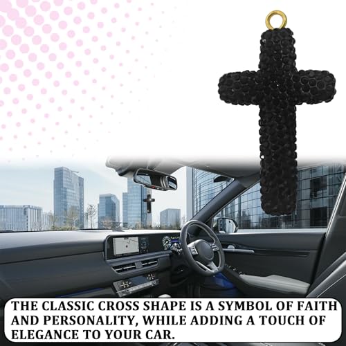 Crystal Cross Car Rearview Mirror Pendant - Faith Decoration