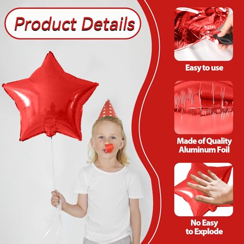 Red Green Gold Star Foil Balloons - 10PCS 18 Inch Metallic Party Balloons, Helium & Air, Xmas Birthday Decoration