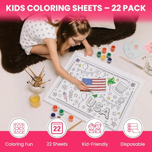 Iconikal Patriotic Coloring Placemats - 22 Double-Sided 14x10