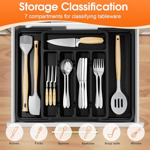Adjustable Silverware Organizer - Expandable Utensil Holder for Kitchen
