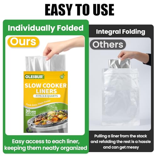 OLESBUR 30 Count Slow Cooker Liners, 13"x21", BPA-Free, Fits 3-8 Quarts
