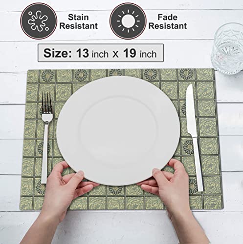 Cotton Placemat Set of 6 13x19 Inches Floral Tiles Reversible Table Mats