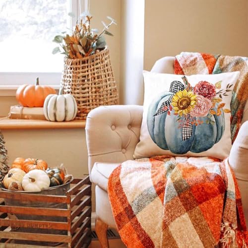 All Smiles 18x18 Fall Throw Pillow Covers Set of 4 - Pumpkin & Floral