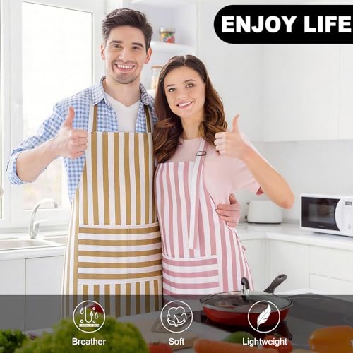 Striped Kitchen Aprons 2 Pack with Pockets Waterproof Adjustable