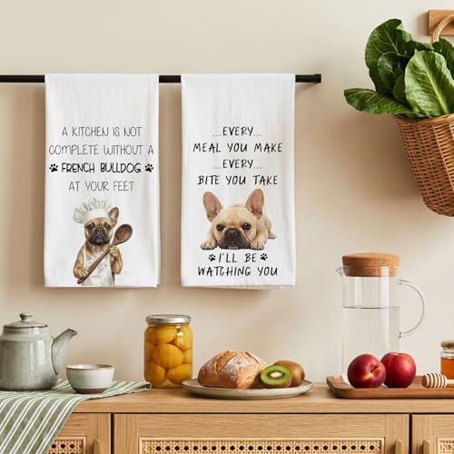 French Bulldog Kitchen Towel Set - Absorbent Cotton Dish Towels (18 x 26)