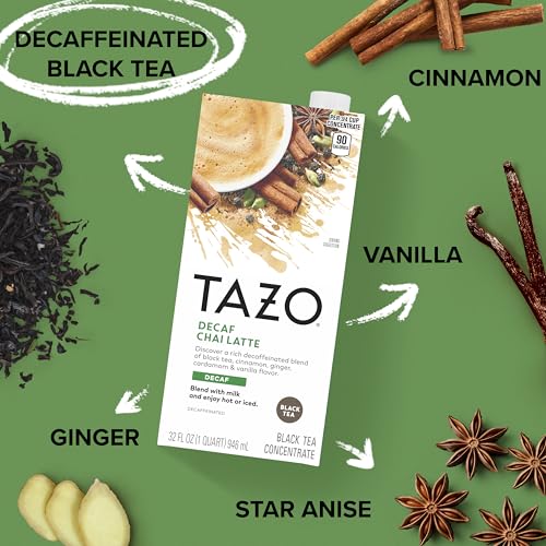 TAZO Decaf Chai Latte Black Tea Concentrate, 32 oz Carton