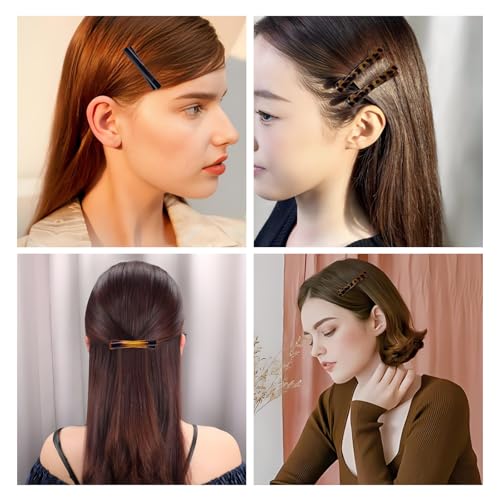 Retro French Hair Barrette Clips for Fine Hair, 4-Piece Tortoise Shell Set