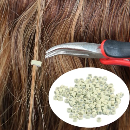 500 Pcs Silicone Lined Micro Link Beads 5mm for Hair Extensions Beige