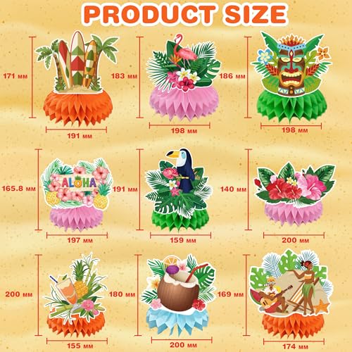 Hawaiian Luau Honeycomb Table Centerpieces - 9 PCS Tropical Decor
