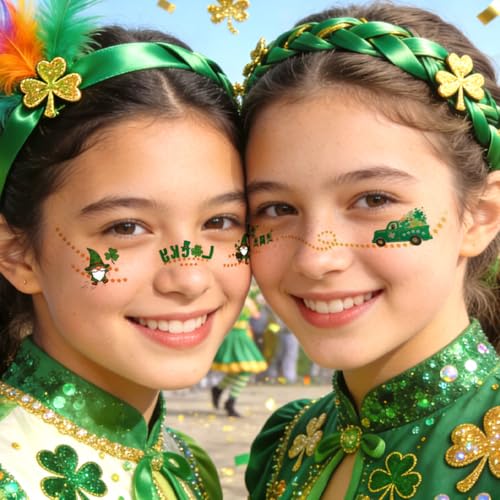 St. Patrick's Day Temporary Tattoos - 8 Pcs Shamrock & Green Freckles