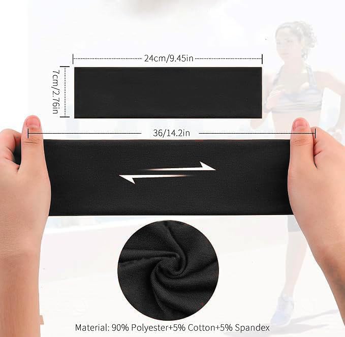 Black Athletic Headbands for Women - 3 Pack Non-Slip Stretchy Cotton