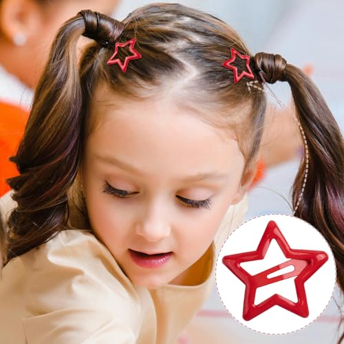 OIIKI 20PCS Red Star Hair Clips, 1.18 Inch Non-Slip Metal Hair Barrettes