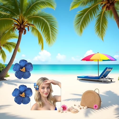 Blue Plumeria Flower Hair Clips 2-Piece Tropical Floral Hair Barrettes
