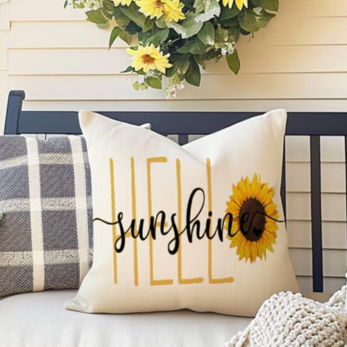 Hello Sunshine Sunflower Decorative Throw Pillow Cover 18x18