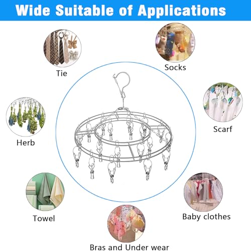 Stainless Steel Sock Drying Rack with 20 Clips, Windproof Laundry Hanger