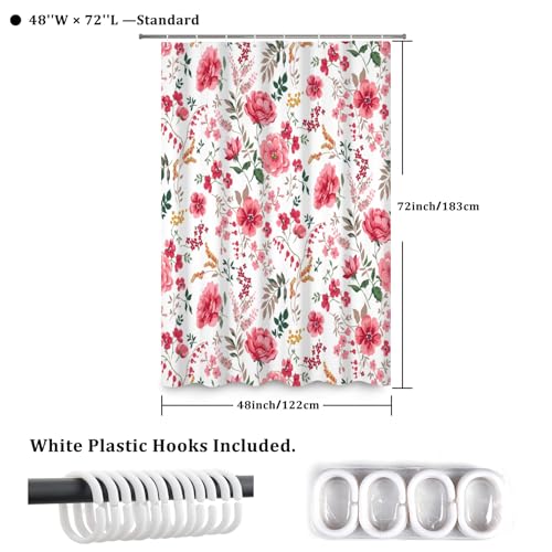 Watercolor Pink Floral Shower Curtain, 48" x 72" Farmhouse Fabric Bath Set