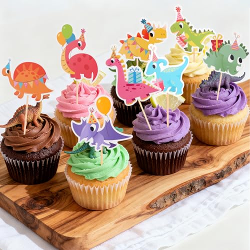 32 Dinosaur Cupcake Toppers - Cute Dino Picks for Parties