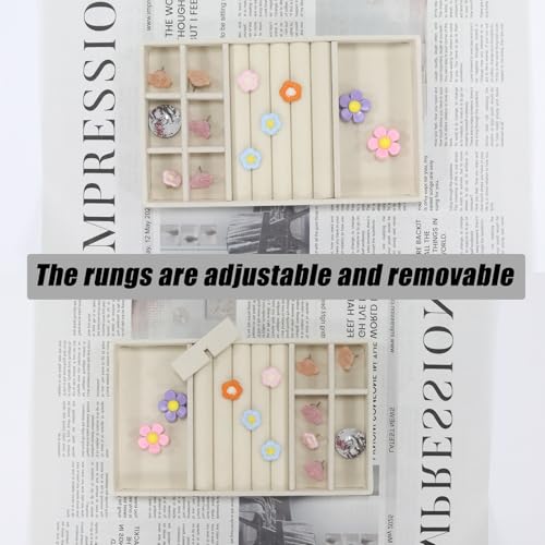 Funstreet 3-in-1 Velvet Jewelry Organizer Tray, Beige Stackable Storage