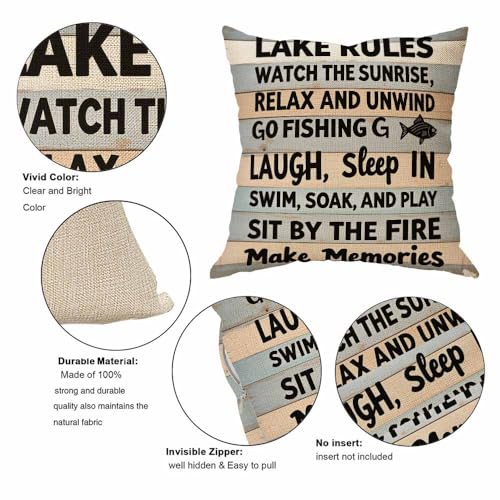 SSOIU Retro Wood Grain Throw Pillow Cover 18x18 Inches - Lake Rules Design