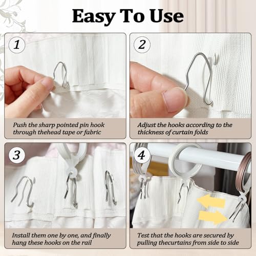 70PCS Metal Curtain Hooks - Rustproof Stainless Steel Drapery Pins