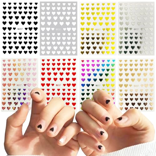 SONGJIE 8 Sheets 3D Heart Nail Stickers Self-Adhesive Decals