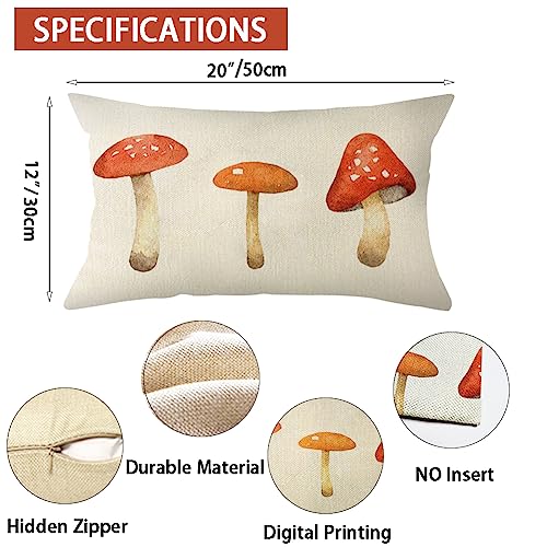 Watercolor Mushroom Throw Pillow Cover 12x20 Inch, Fall Harvest Decor
