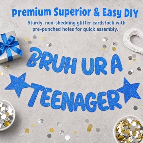 Blue Happy 13th Birthday Banner for Teens - Fun Decorations