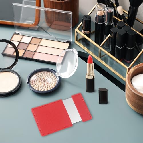 uxcell Small Pocket Mirror for Purse, Stainless Steel Travel Makeup Mirror with PU Leather Case, Yellow