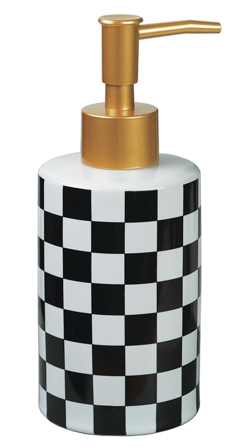 Checkered Ceramic Soap Dispenser White and Black,Liquid Lotion Dish Hand Checkerboard Soap Dispenser Bottle with Golded Pump Plastic for Kitchen,Bathroom,Washroom